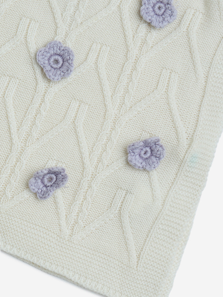 HOP Kids Off-White Floral Knitted Sweater