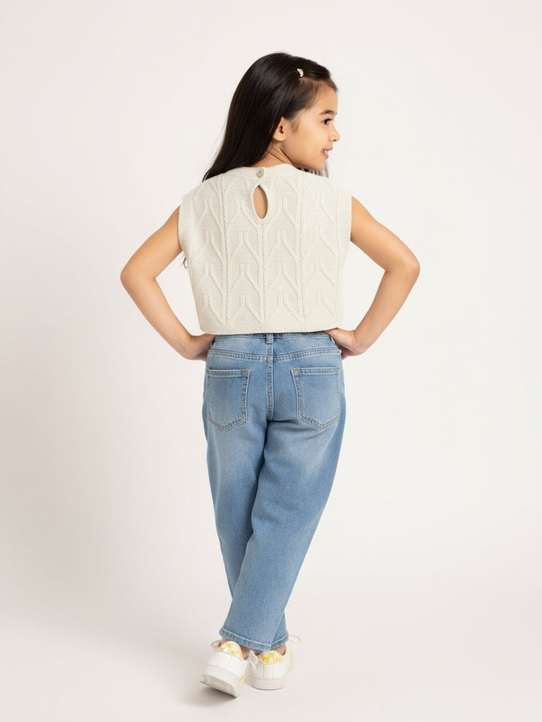 HOP Kids Off-White Floral Knitted Sweater