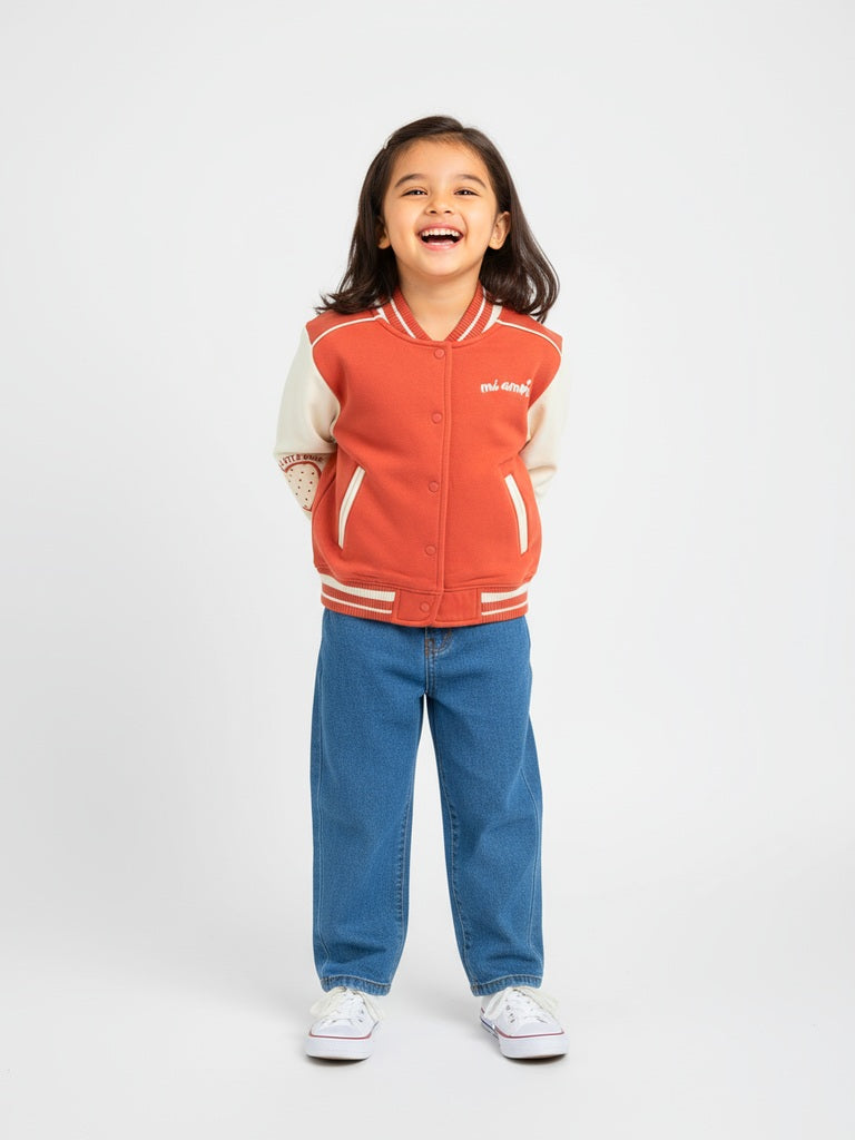 HOP Kids Red Text Design Cotton-Blend Varsity Jacket