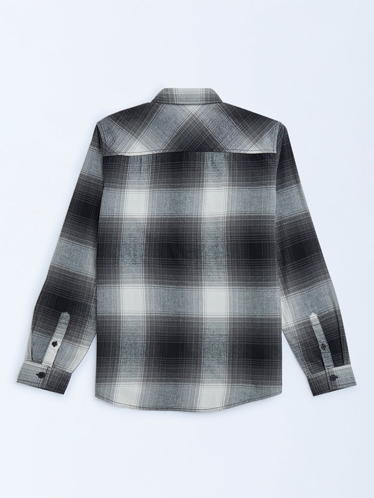 Y&F Kids Black Checkered Cotton Shirt