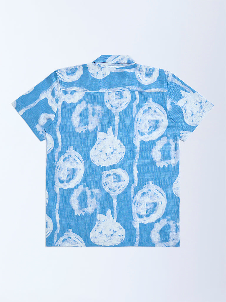 Y&F Kids Blue Abstract Design Resort-Fit Shirt