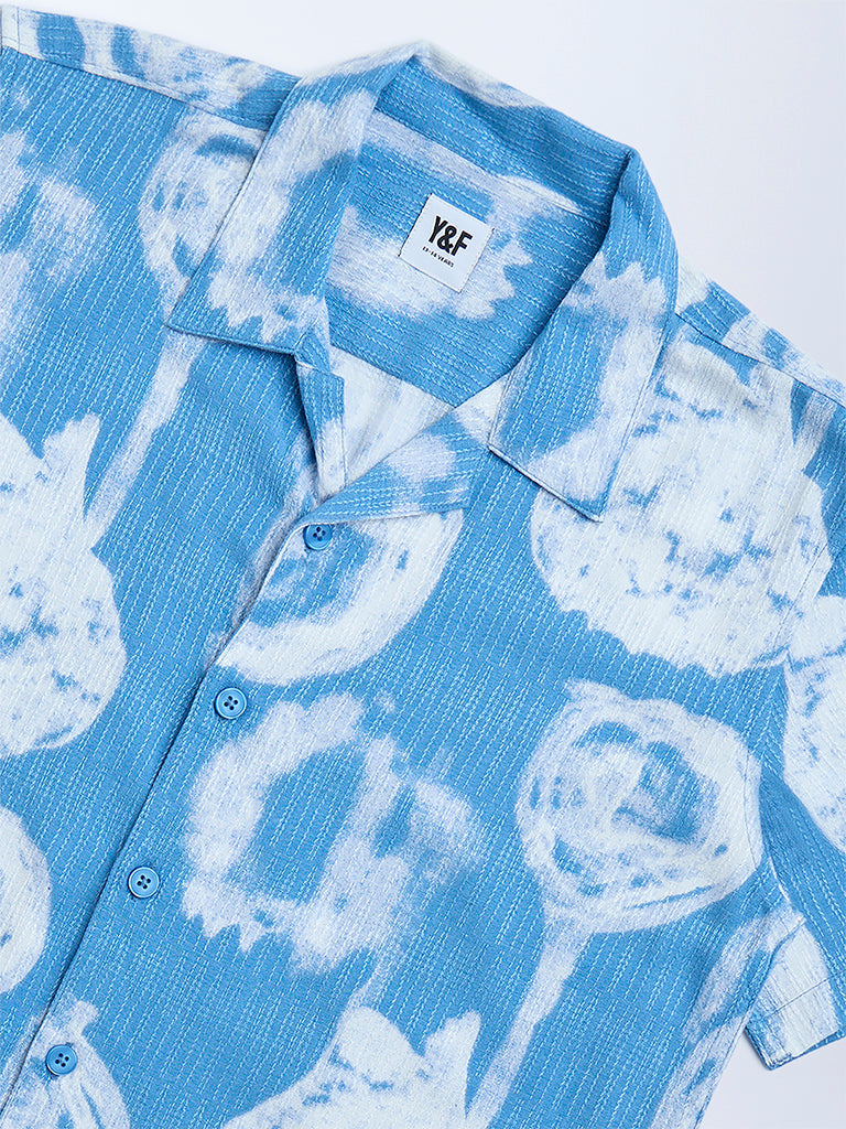 Y&F Kids Blue Abstract Design Resort-Fit Shirt