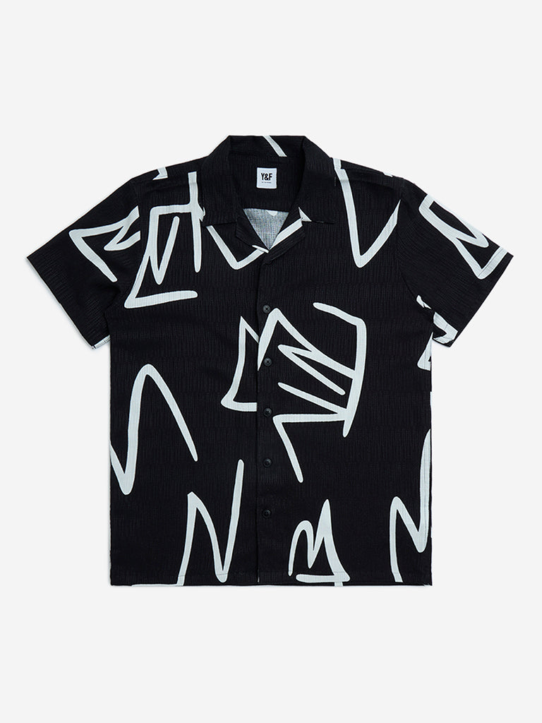 Y&F Kids Black Abstract Pattern Resort-Fit Shirt