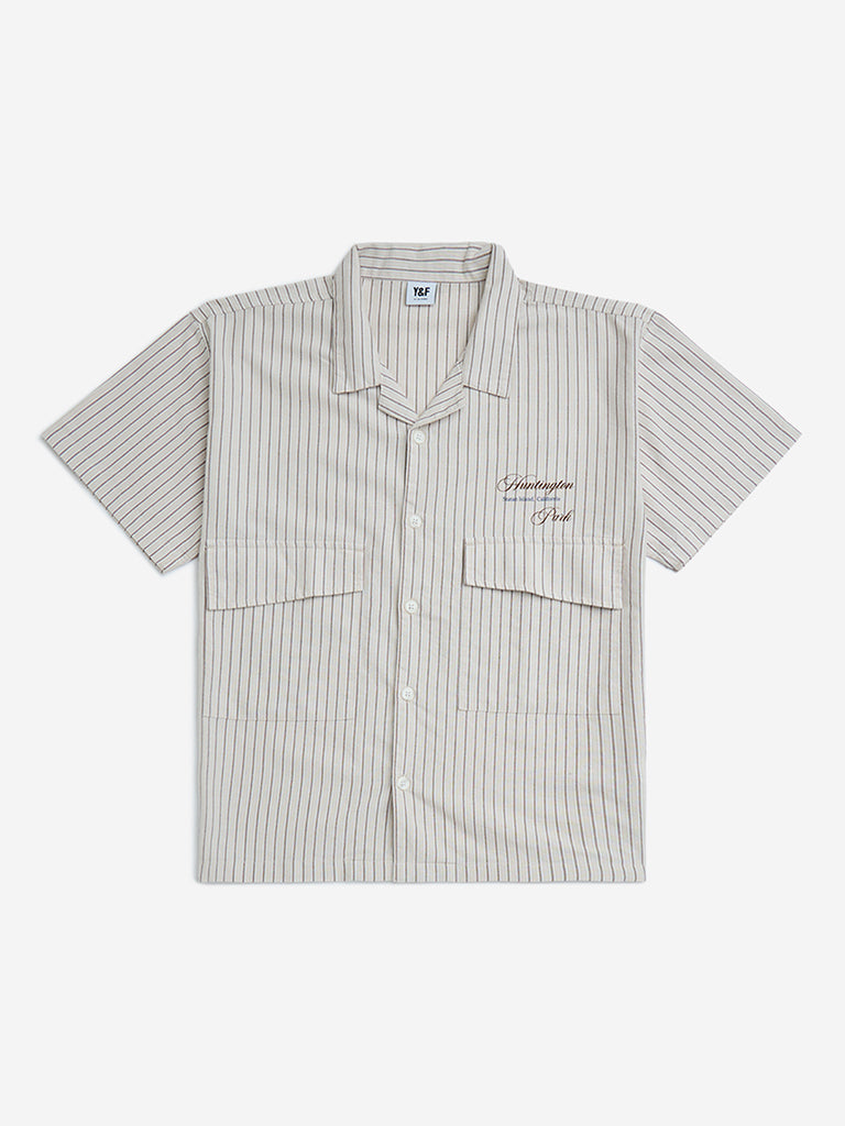 Y&F Kids Brown Stripe Printed Cotton Shirt