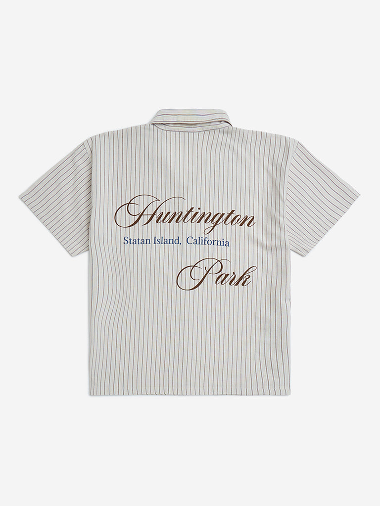 Y&F Kids Brown Stripe Printed Cotton Shirt