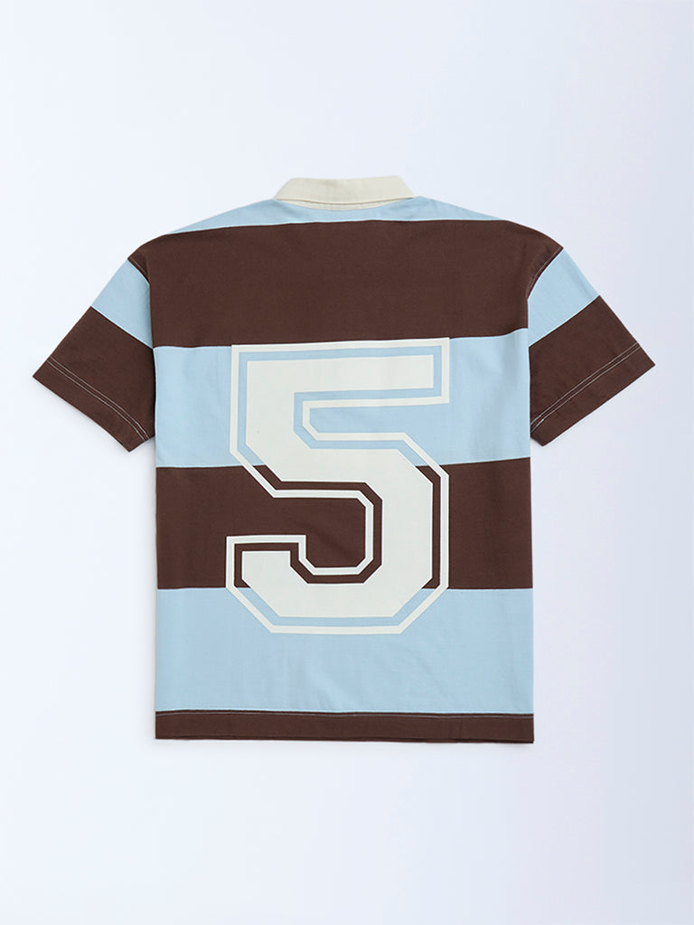 Y&F Kids Brown Colour-Blocked Cotton Polo T-Shirt
