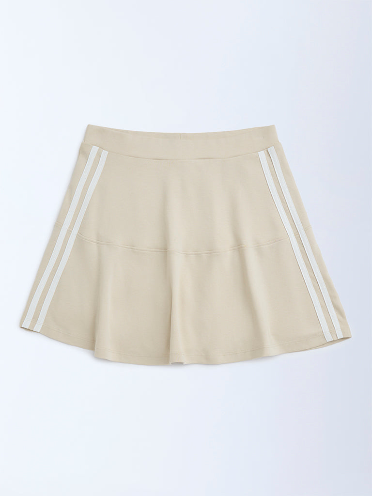 Y&F Kids Beige Striped High-Rise Cotton-Blend Skirt