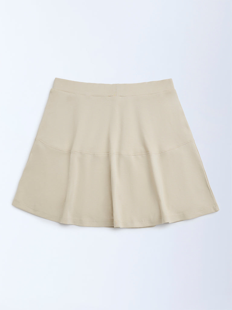 Y&F Kids Beige Striped High-Rise Cotton-Blend Skirt