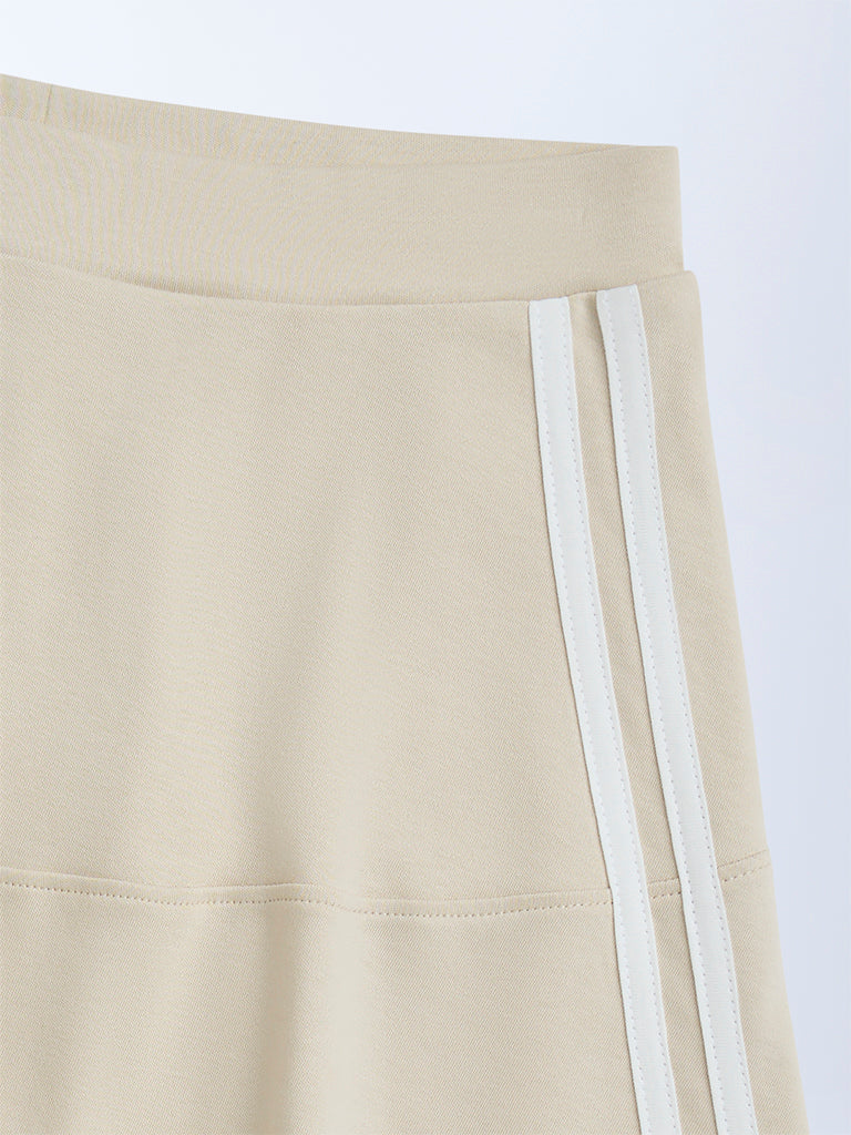 Y&F Kids Beige Striped High-Rise Cotton-Blend Skirt