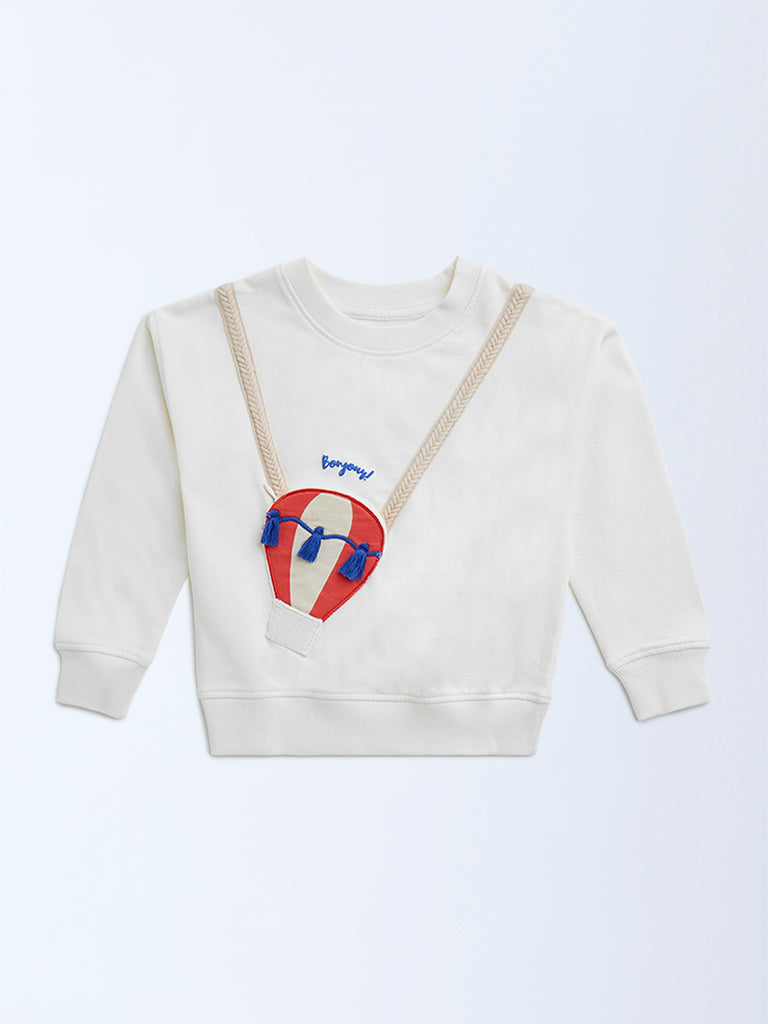 HOP Kids Off-White Pouch-Detailed Cotton Sweatshirt