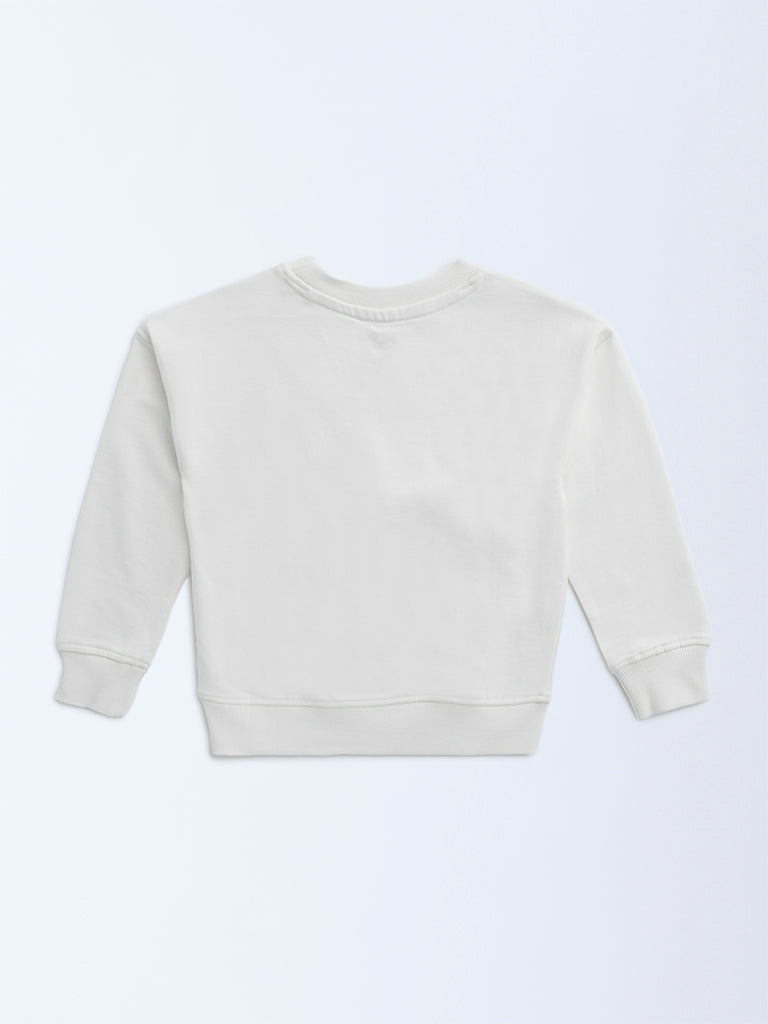 HOP Kids Off-White Pouch-Detailed Cotton Sweatshirt