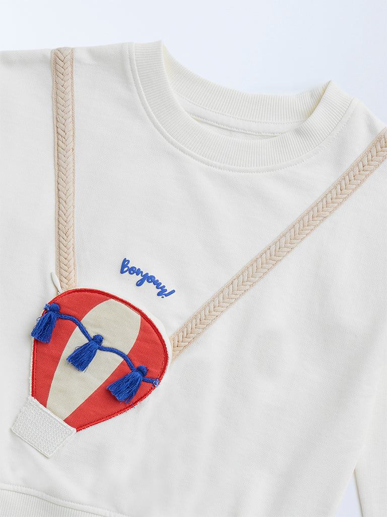 HOP Kids Off-White Pouch-Detailed Cotton Sweatshirt