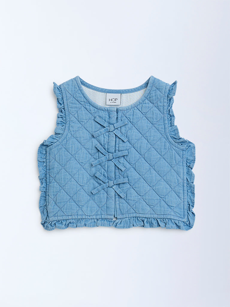 HOP Kids Blue Bow-Detailed Denim Vest Top