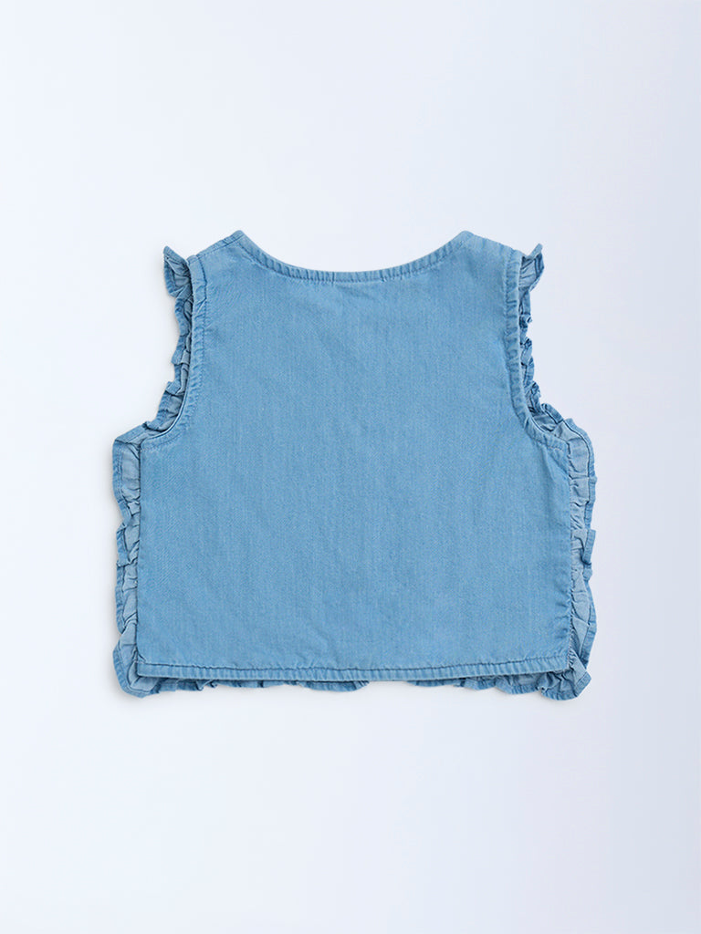 HOP Kids Blue Bow-Detailed Denim Vest Top
