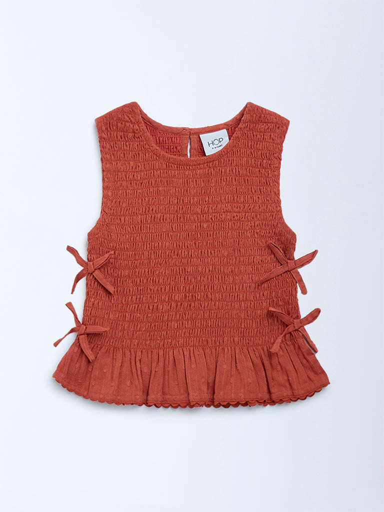 HOP Kids Rust Smocked Cotton Top