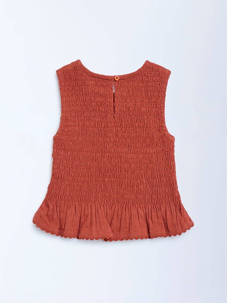 HOP Kids Rust Smocked Cotton Top