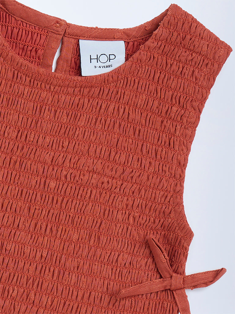 HOP Kids Rust Smocked Cotton Top