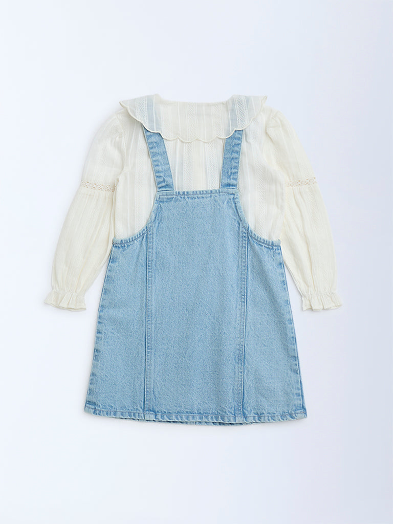HOP Kids Blue Denim Pinafore with Top Set