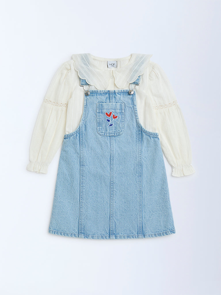 HOP Kids Blue Denim Pinafore with Top Set