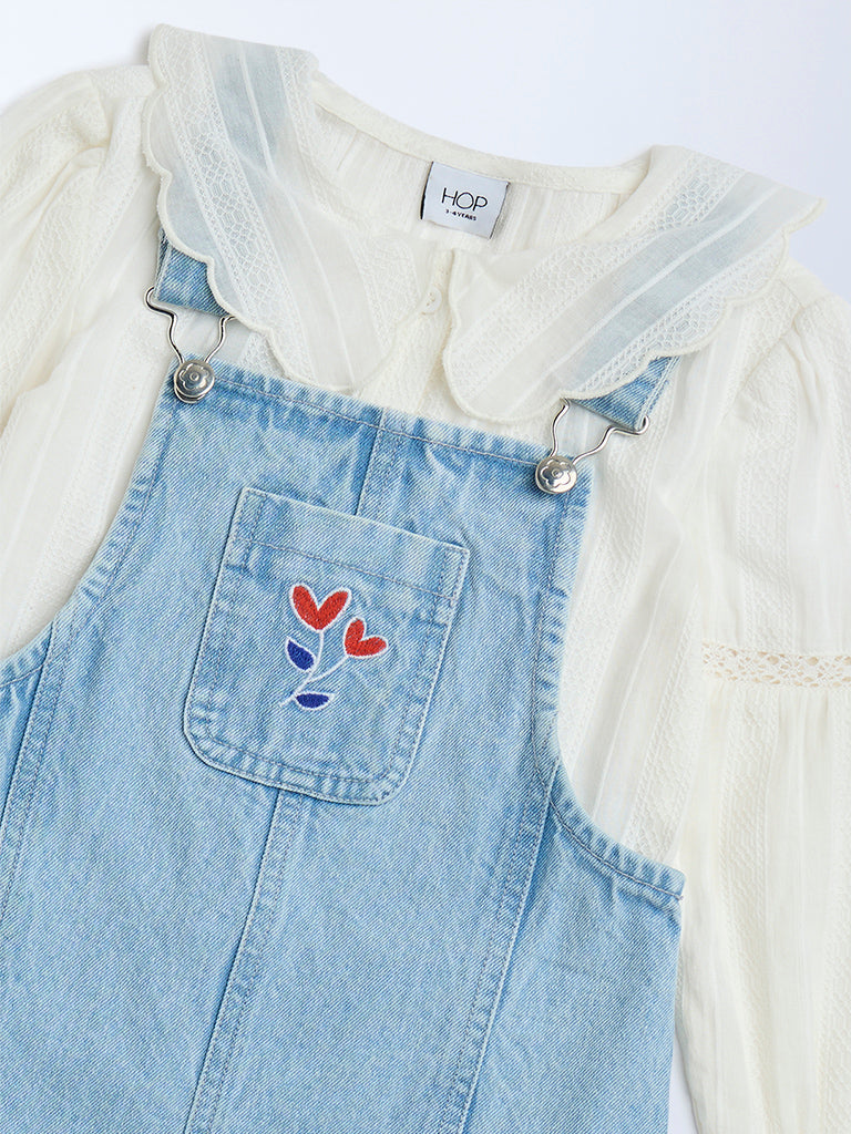 HOP Kids Blue Denim Pinafore with Top Set