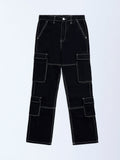 Y&F Kids Black Cargo-Style Mid-Rise Jeans