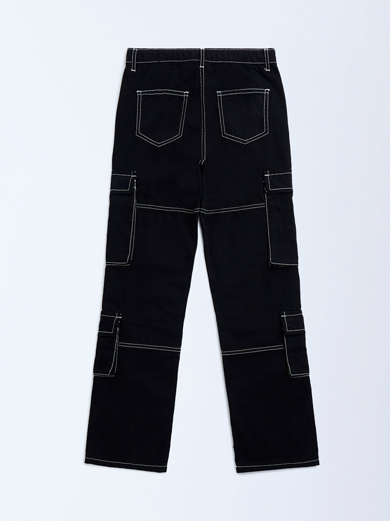Y&F Kids Black Cargo-Style Mid-Rise Jeans