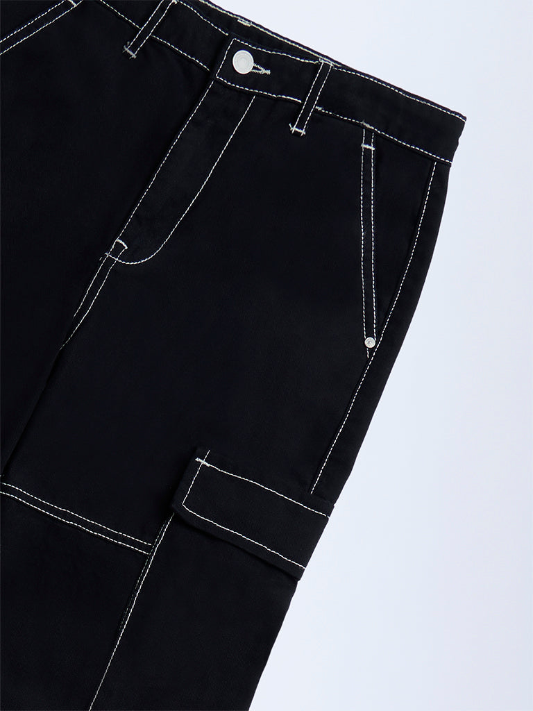 Y&F Kids Black Cargo-Style Mid-Rise Jeans