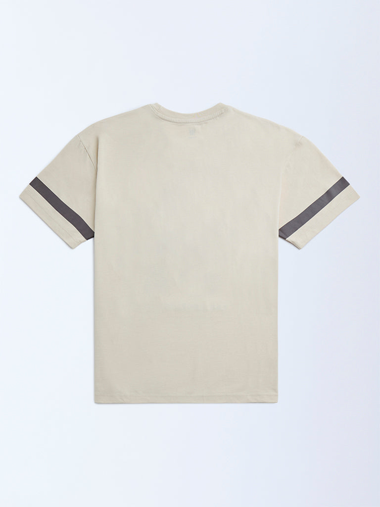 Y&F Kids Beige Typographic Cotton T-Shirt