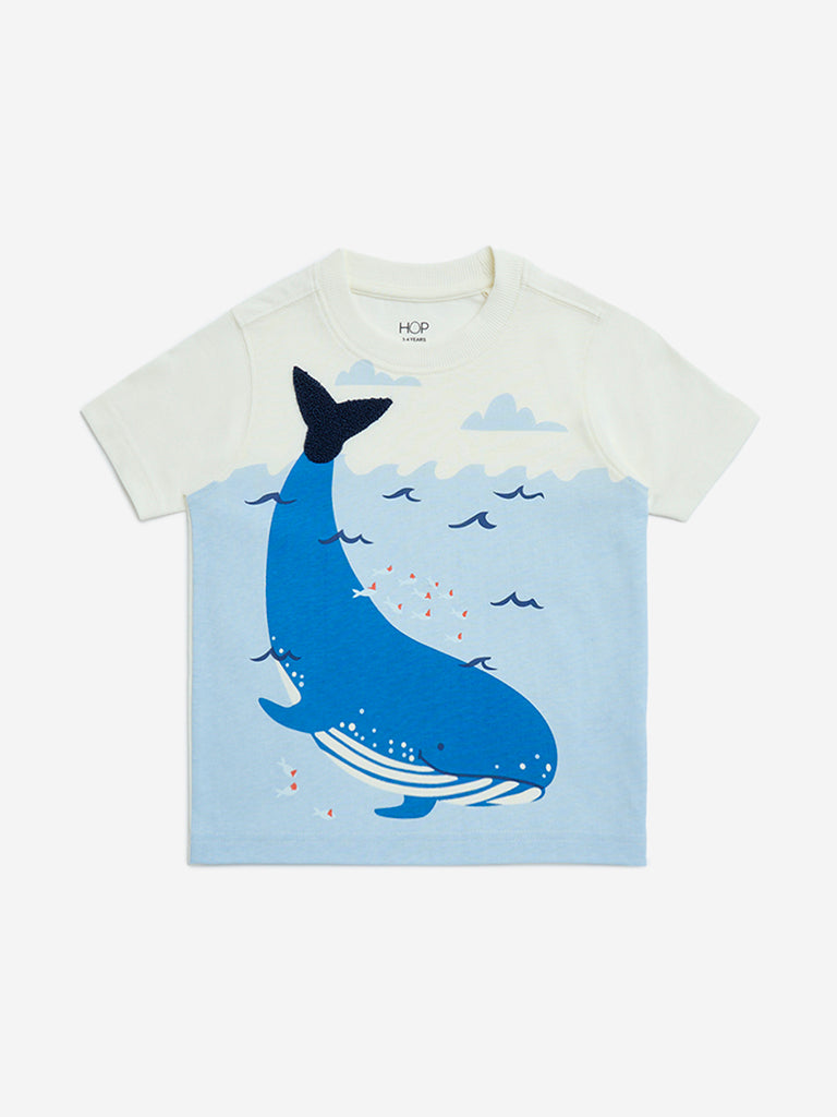 HOP Kids Off-White Animal-Printed Cotton T-Shirt