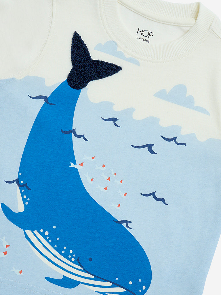 HOP Kids Off-White Animal-Printed Cotton T-Shirt