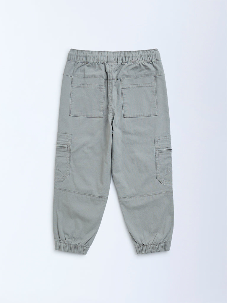 HOP Kids Grey High-Rise Cotton-Blend Joggers