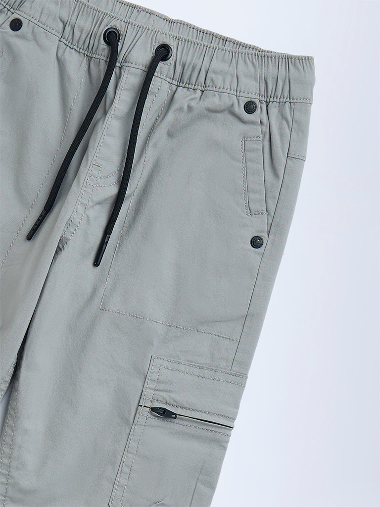 HOP Kids Grey High-Rise Cotton-Blend Joggers