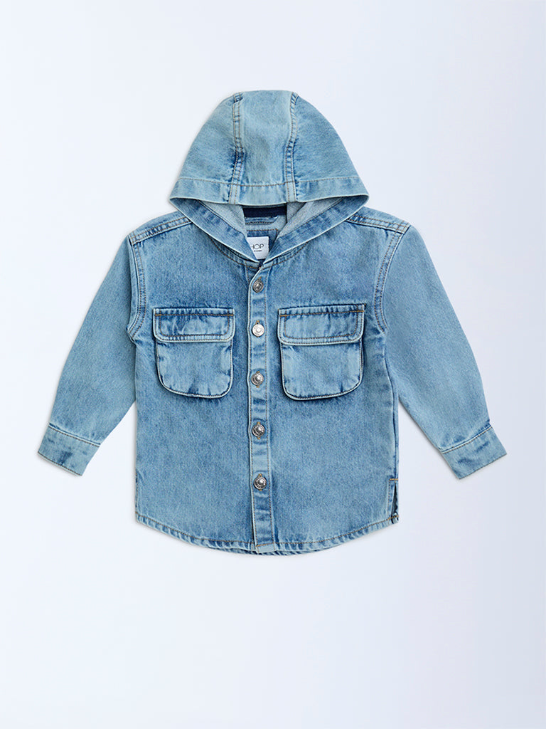 HOP Kids Blue Typographic Denim Shirt