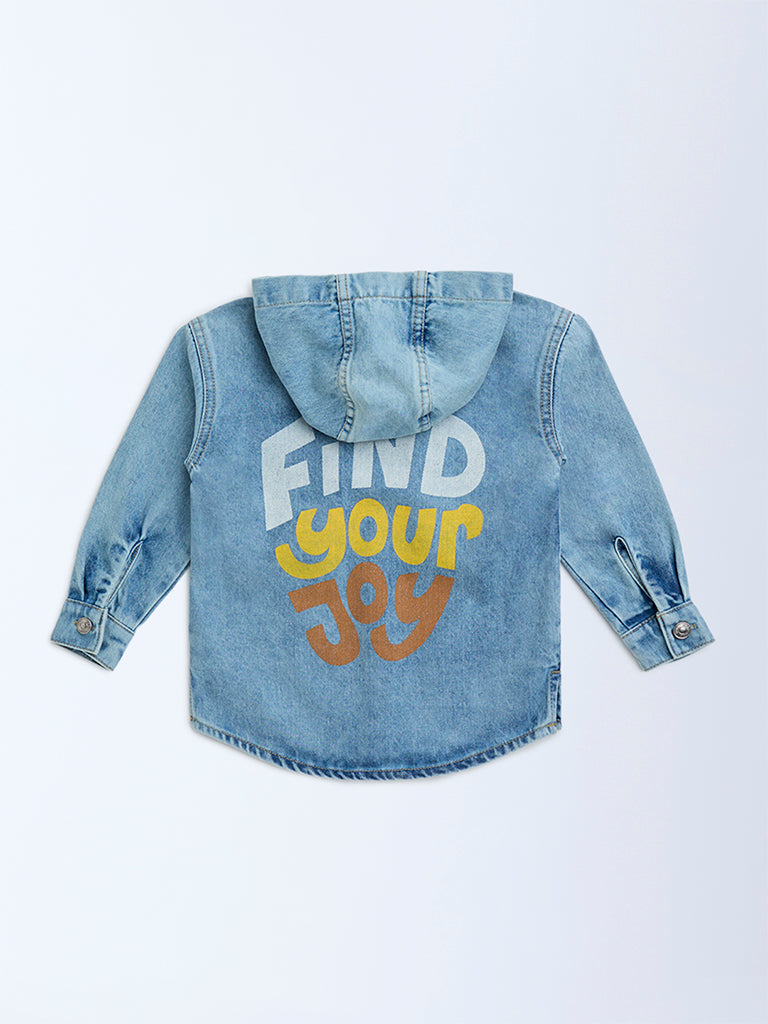 HOP Kids Blue Typographic Denim Shirt