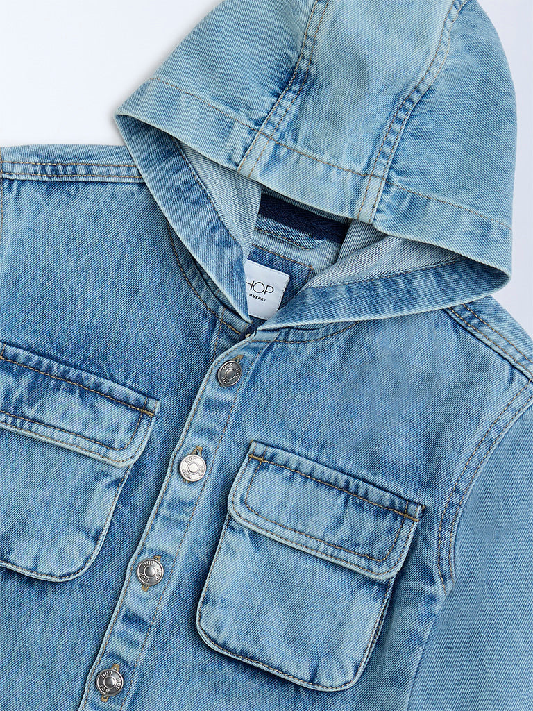 HOP Kids Blue Typographic Denim Shirt
