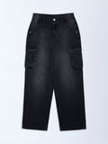 Y&F Kids Charcoal Washed Relaxed-Fit Mid-Rise Jeans