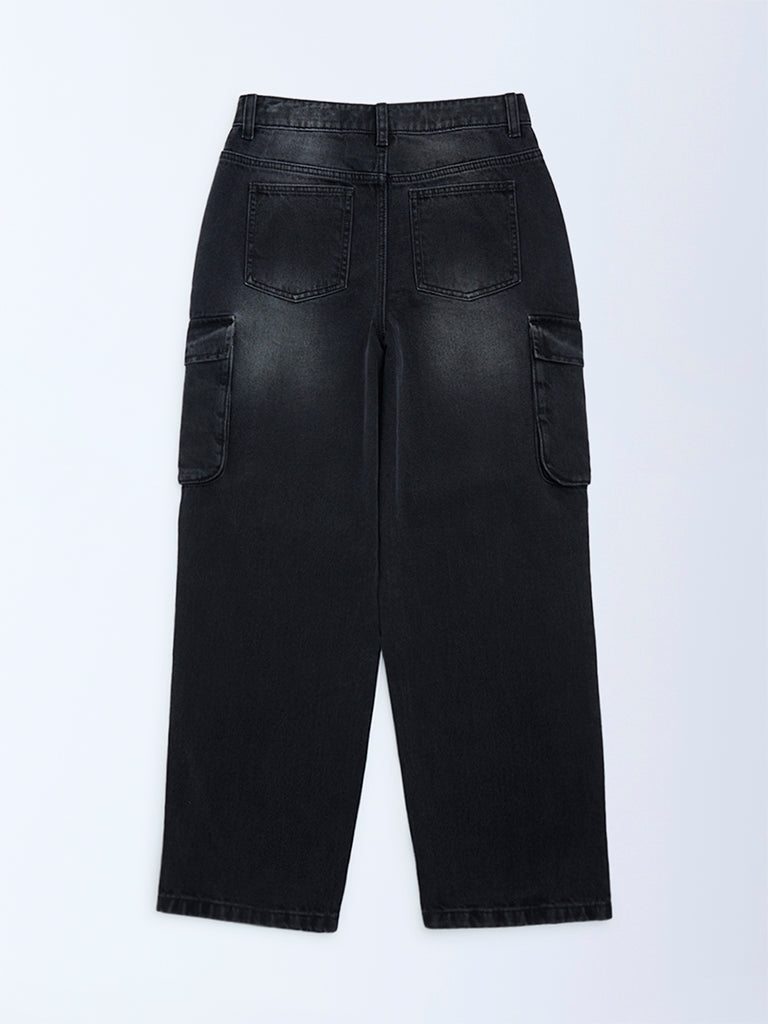 Y&F Kids Charcoal Washed Relaxed-Fit Mid-Rise Jeans