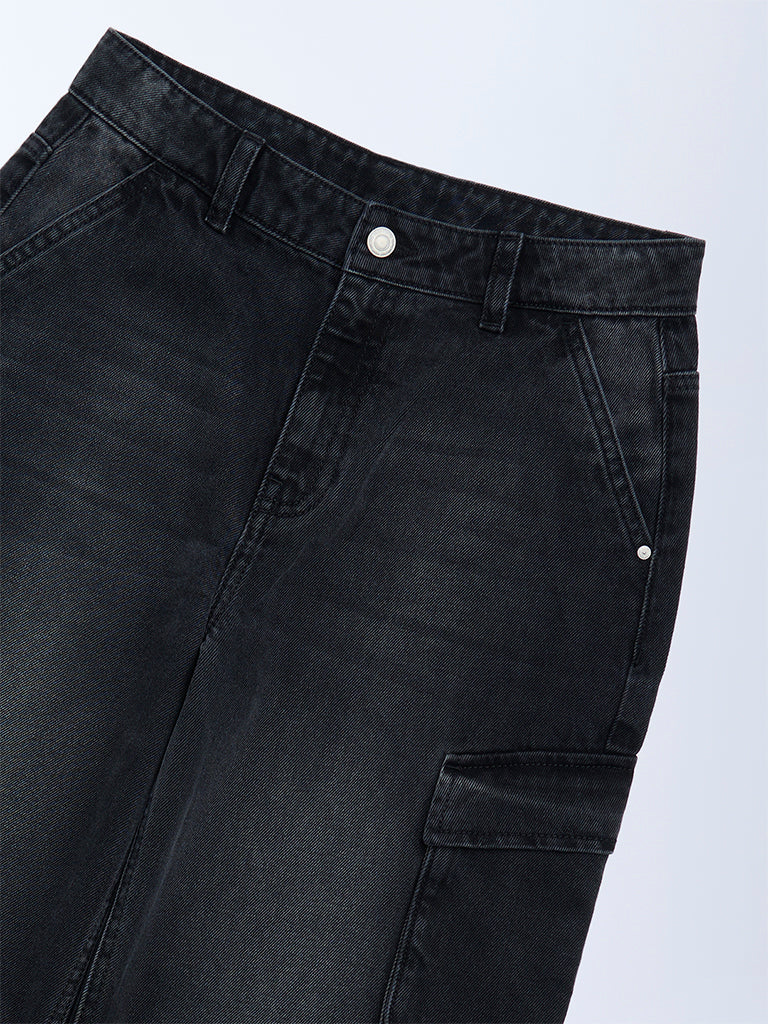 Y&F Kids Charcoal Washed Relaxed-Fit Mid-Rise Jeans
