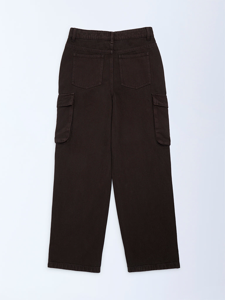 Y&F Kids Brown Relaxed-Fit Mid-Rise Jeans