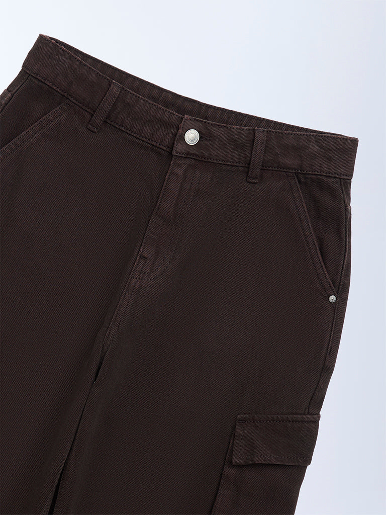 Y&F Kids Brown Relaxed-Fit Mid-Rise Jeans