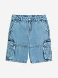 Y&F Kids Light Blue Cargo-Style Mid-Rise Cotton Shorts