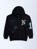 Y&F Kids Black Typographic Cotton Hoodie
