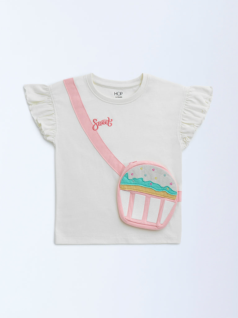 HOP Kids Off-White Pouch-Detailed Cotton Top