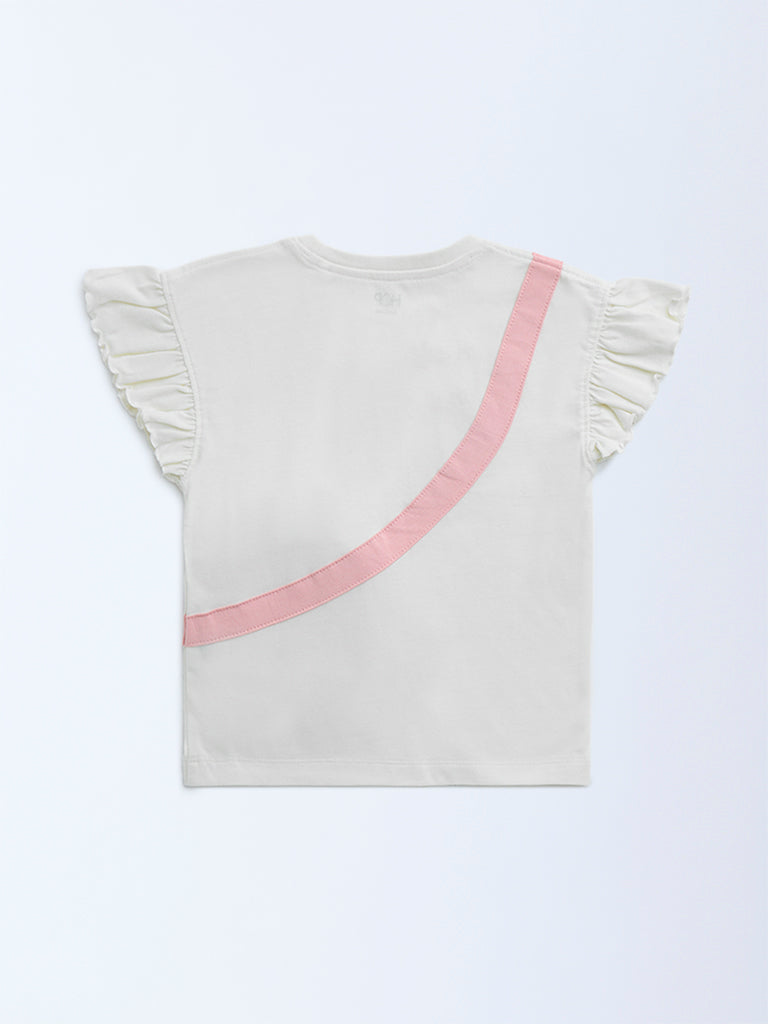 HOP Kids Off-White Pouch-Detailed Cotton Top