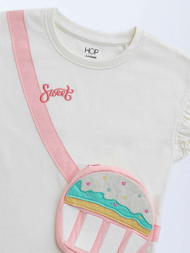 HOP Kids Off-White Pouch-Detailed Cotton Top