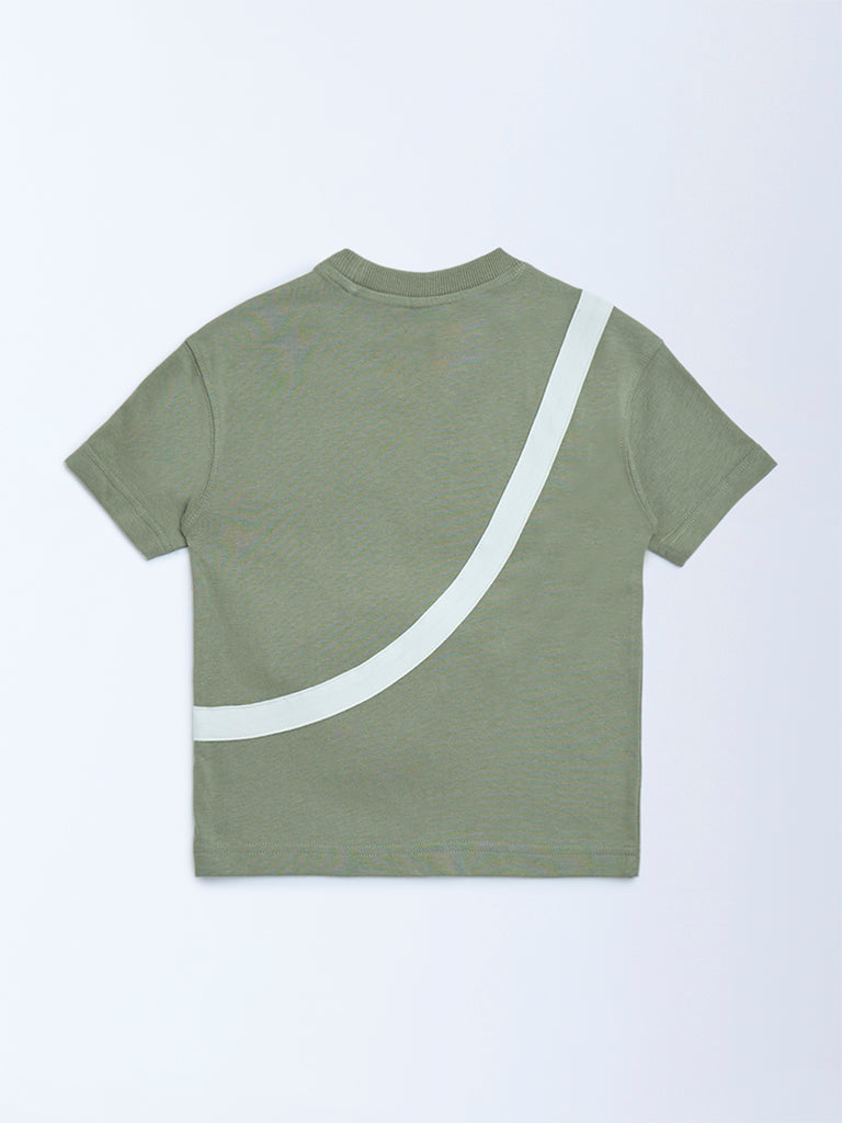 HOP Kids Olive Fish Detailed Cotton T-Shirt