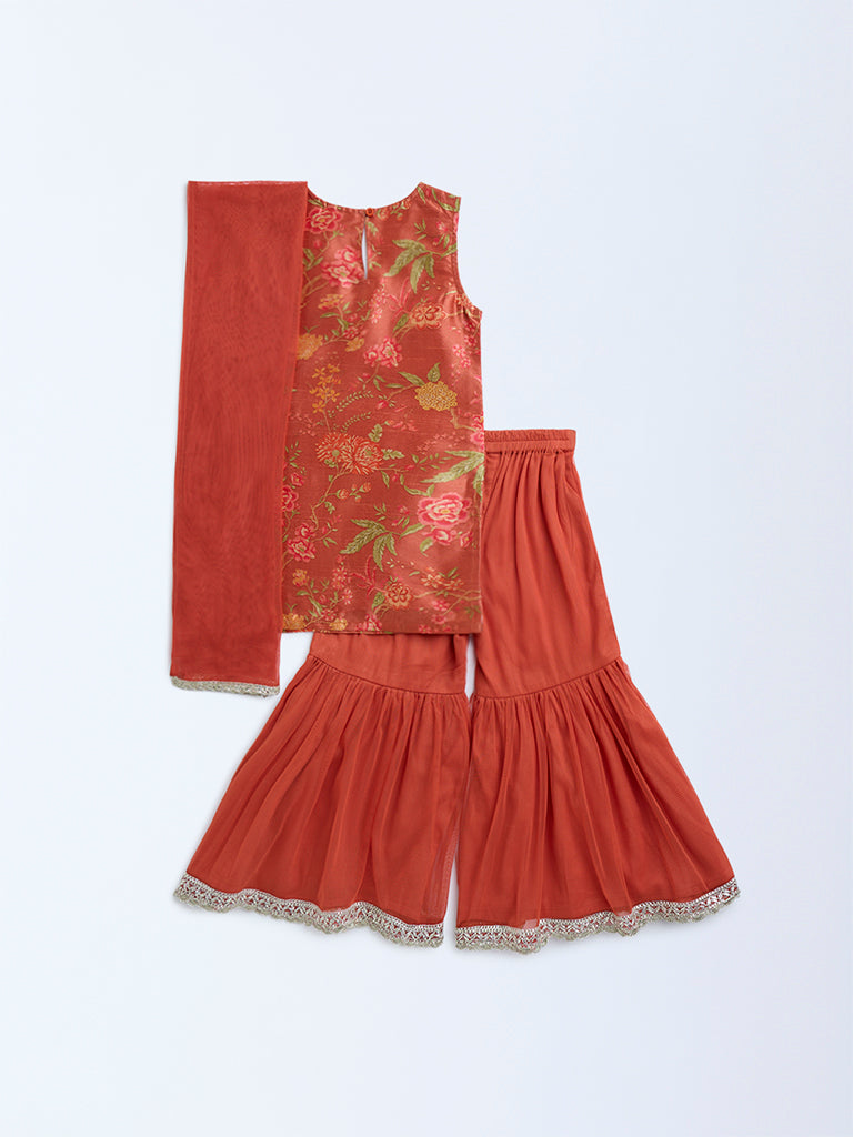 Utsa Kids Rust Floral Pattern Ethnic Set - (2-8yrs)