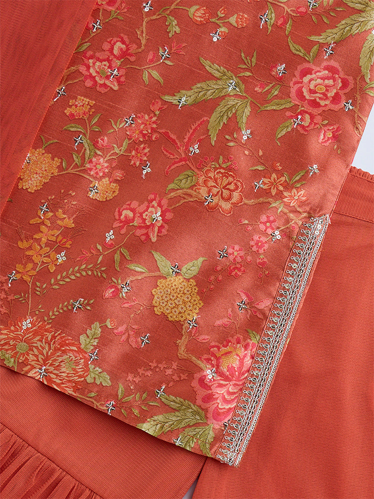 Utsa Kids Rust Floral Pattern Ethnic Set - (2-8yrs)