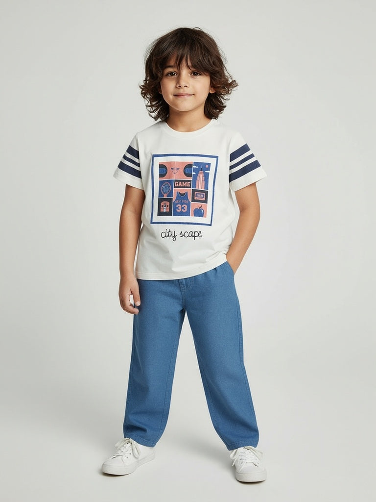 HOP Kids Off-White Cityscape-Inspired Cotton T-Shirt