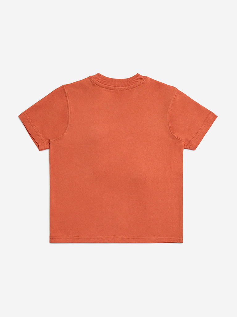 HOP Kids Orange Baseball-Themed Cotton T-Shirt